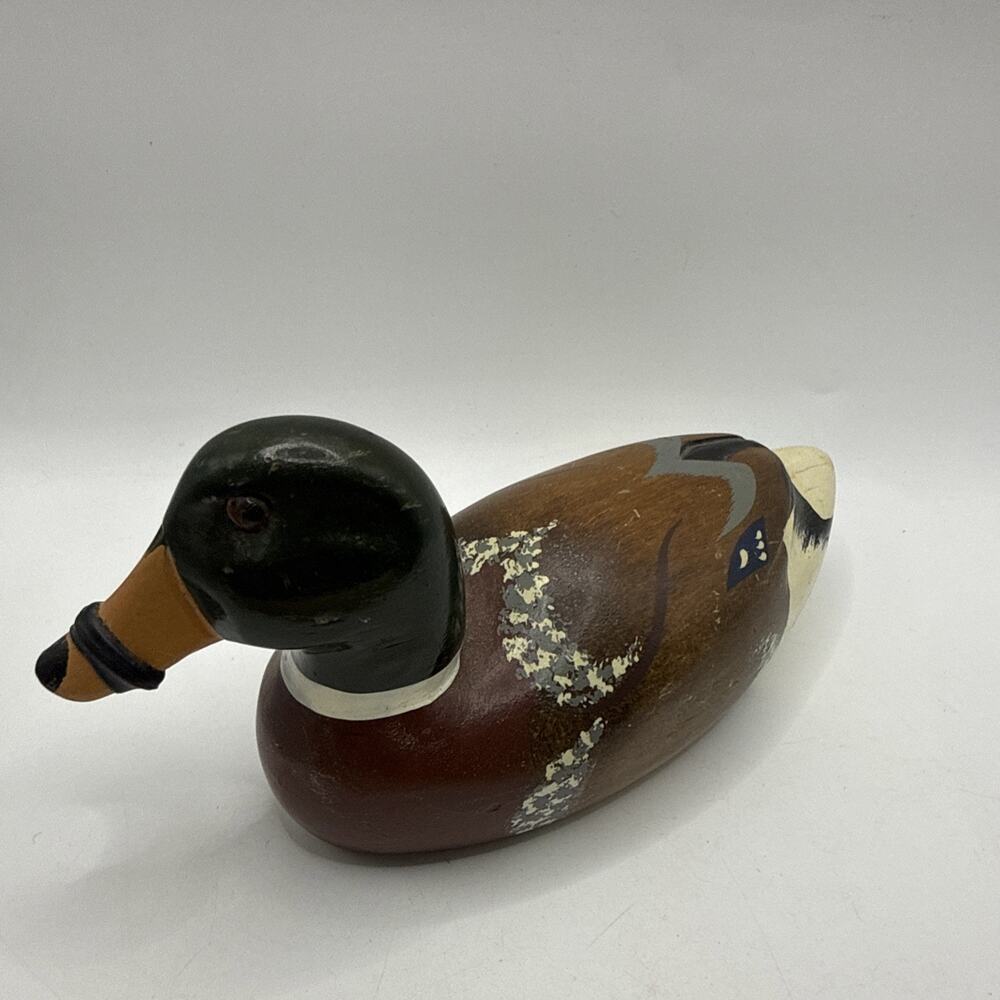Vintage Hand Painted Wooden Mallard Duck Decoy Made in Taiwan 7” Rustic Decor *